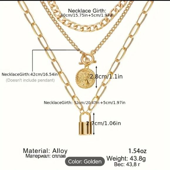 🆕📿3-Layer Chain Link, Coin, Lock Necklace - Picture 4 of 5